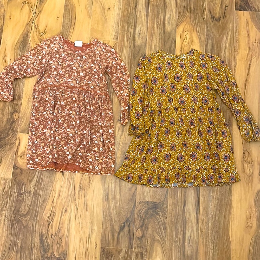 2 Girls Dresses/Tunics Bundle // Floral Red and yellow orange // Size 8 girls